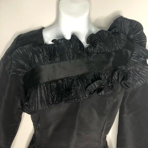 Oscar de la Renta black ruffle collar dress.